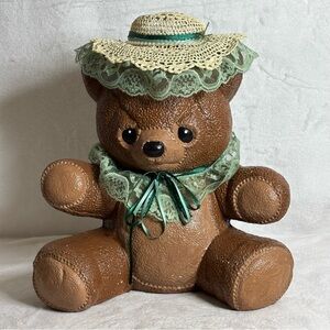 Rare Vintage Ceramic Teddy Bear Figurine Hand Painted 12 inches Tall Large